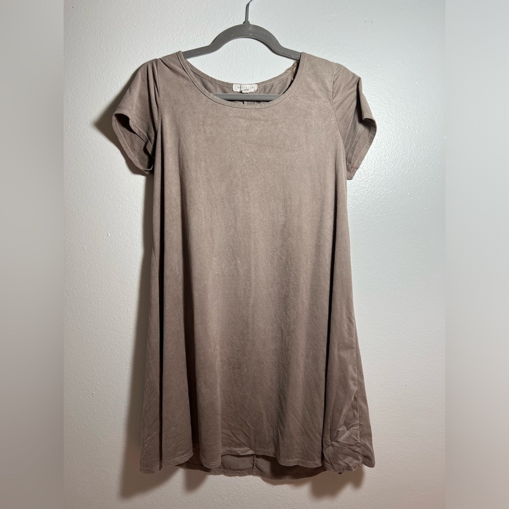 Socialite Suede knee length taupe nude colored Dress  size Medium